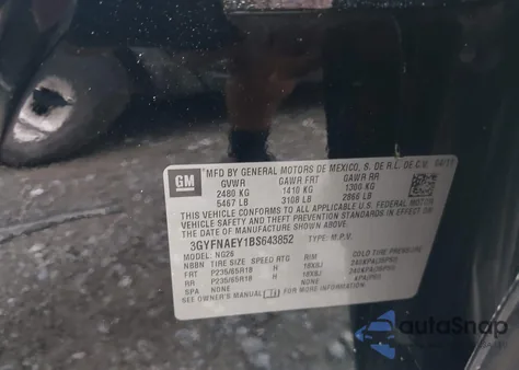 2011 Cadillac Srx Luxury Collection z USA, uszkodzony, nr VIN 3GYFNAEY1BS643852